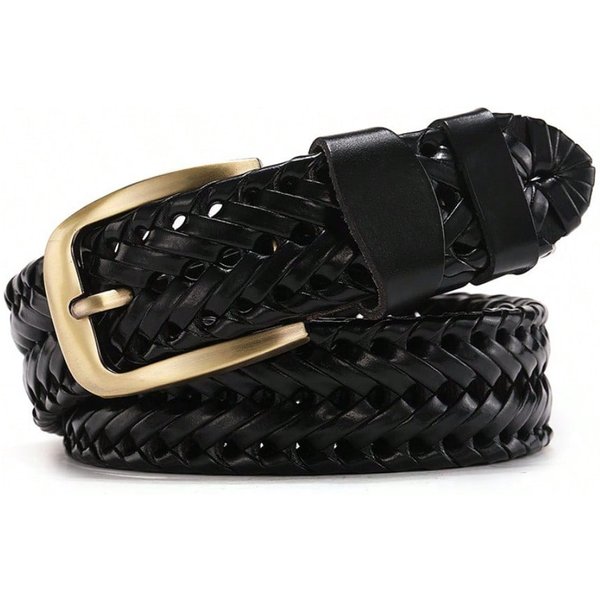 CinturóN Vintage Tejido A Mano Para JóVenes Hombres Y Mujeres Hebilla De Pin De Cuero CinturóN De Hombre 105Cm Black-image