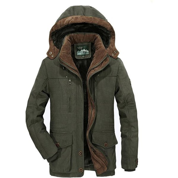 Abrigo De AlgodóN Grueso De Terciopelo De Invierno Para Hombre, Talla Grande, Capucha ExtraíBle, Abrigo Holgado De AlgodóN De Longitud Media Para Hombre 6XL-image