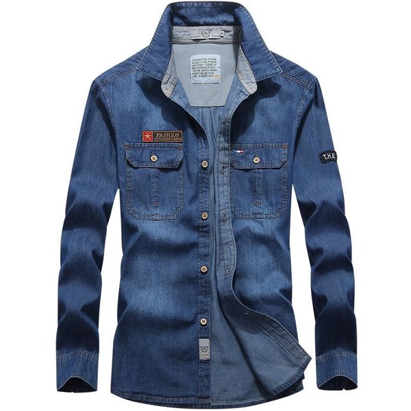 Koszula MęSka Z DłUgim RęKawem Z Denimu, Casualowa, W DużYm Rozmiarze, Jesień, Nowa MęSka Koszula 2XL Gray-image