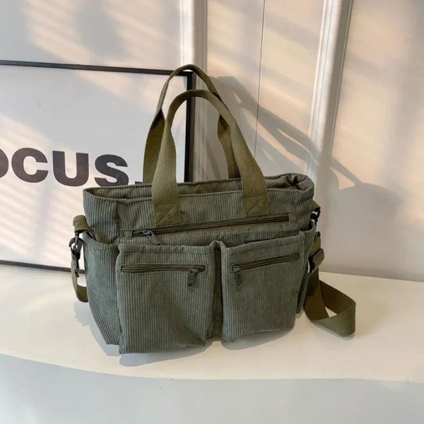 Damska Torba Tote Z Szerokiego Sztruksu O DużEj PojemnośCi Nowy KoreańSki Styl Moda Damska Torba Na Ramię Crossbody Torba Tote Do Pracy Dla DojeżDżAjąCych Torba Z Uchwytem Zielony-image