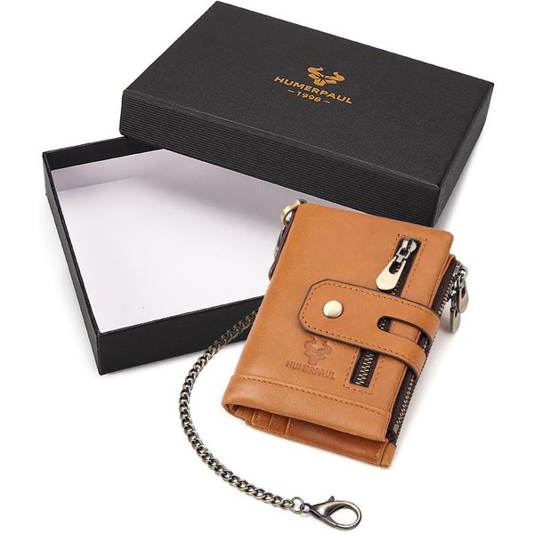 Humerpaul Cartera De Cuero Genuino Con Bloqueo Rfid Para Hombre, Monedero, Tarjetero, Cadena, Billetera Plegable Delgada MarróN-image