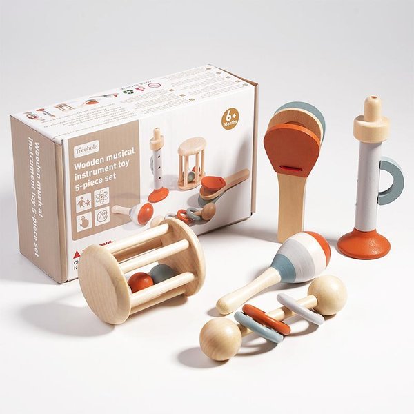 5 Piezas Instrumentos Musicales Para Bebé Juguetes Sonajeros Sensoriales Juguetes Musicales Educativos Tempranos Para Bebé Juguetes Montessori Regalos De CumpleañOs Para NiñOs Beige-image