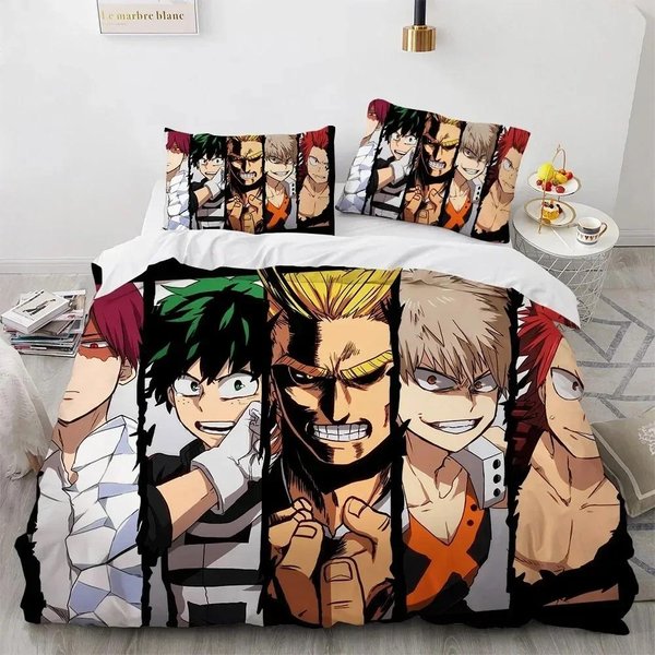 3D Anime My Hero Academy Postacie Drukowany Zestaw PośCieli Poszwa Na KołDrę Poszewka Na Poduszkę Zestaw PośCieli PrześCieradłO Lniane Poszwa Na KołDrę Rozmiar PełNy Queen 70X133Cm 2Pcs-image