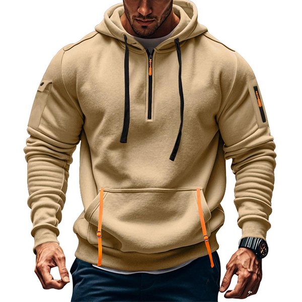Bluzy MęSkie Jesień Zima Podszewka Polarowa Bluza Z Kapturem Zamek BłYskawiczny Wielokieszeniowa Bluza MęSka Kurtka Sportowa MęSka L-image