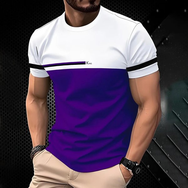 Camiseta Casual De Verano Para Hombre Simple Cuello Redondo Manga Corta Ropa Exterior Transpirable Camisetas Estampadas En 3D Camiseta L-image