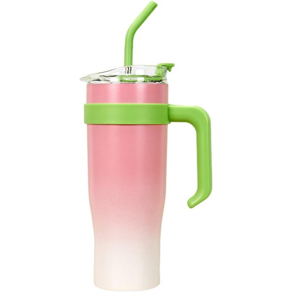 Vaso De 40 OZ Con Asa Antiderrames Botella De Agua Reutilizable Taza De Viaje Acero Inoxidable VacíO Color Rosa-image
