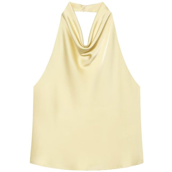 Damski Top Typu Crop Top Z WiąZaniem Na Szyi, Bez RęKawóW, Dopasowany, W Jednolitym Kolorze, Casualowa Letnia Bluzka M Beige-image
