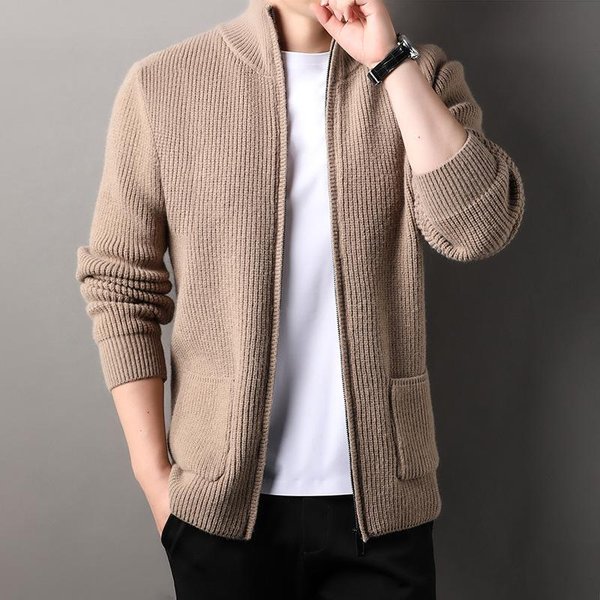 CáRdigan De Punto Grueso De OtoñO Para Hombres JóVenes Y De Mediana Edad, SuéTer De Color SóLido EláStico De Talla Grande Holgado Estilo Coreano, Chaqueta 4XL Gray-image