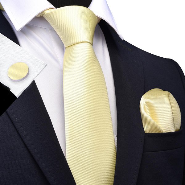 Gusleson Nowa Moda Klasyczny Jednolity Zestaw MęSki Krawat Poszetka Spinki Do MankietóW Czerwony ŻółTy Zielony Jedwabny Krawat Garnitur ŚLub Biznes Beige-image