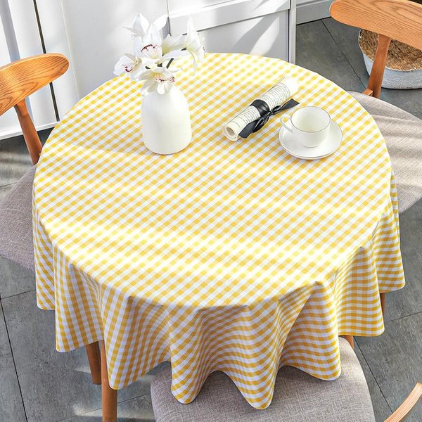 Mantel Redondo De PVC Estampado Con CuadríCula Impermeable, A Prueba De Aceite, Anti-Escaldaduras, Mantel Para Mesa De Café, Cocina, Comedor, Cubierta, Alfombrilla 100Cm Diameter-image