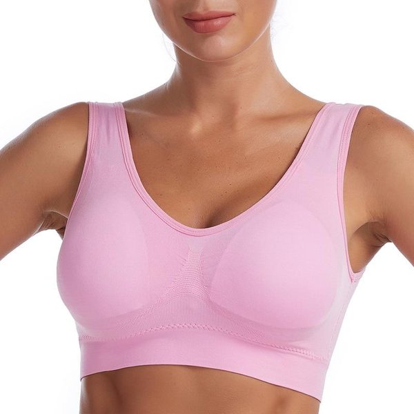 Seksowny Biustonosz Damski Plus Rozmiar Bezszwowy OddychająCy Biustonosz Bez Fiszbin Bielizna Bralette Wygodny Aktywny Usztywniany Biustonosz KróTki Top L RóżOwy-image