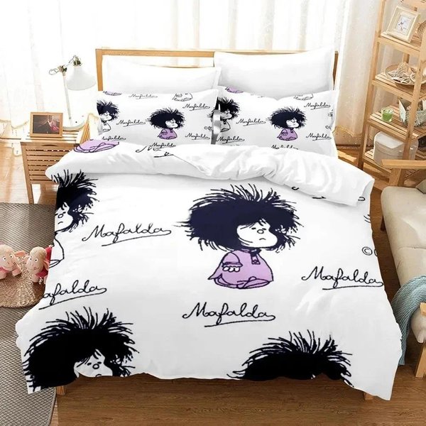 Juego De Cama Con Estampado 3D De Mafalda, Funda De EdredóN, Funda De Almohada, EdredóN TamañO King Y Queen, Juego De Cama Para NiñOs Y Adultos EU Single 135X200Cm-image