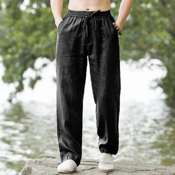 MęSkie BawełNiane Lniane Spodnie Hawajskie Wakacje Wakacyjne Spodnie PlażOwe OddychająCa Odzież Uliczna Casual Spodnie LuźNe MęSkie Spodnie Xl Czarny-image