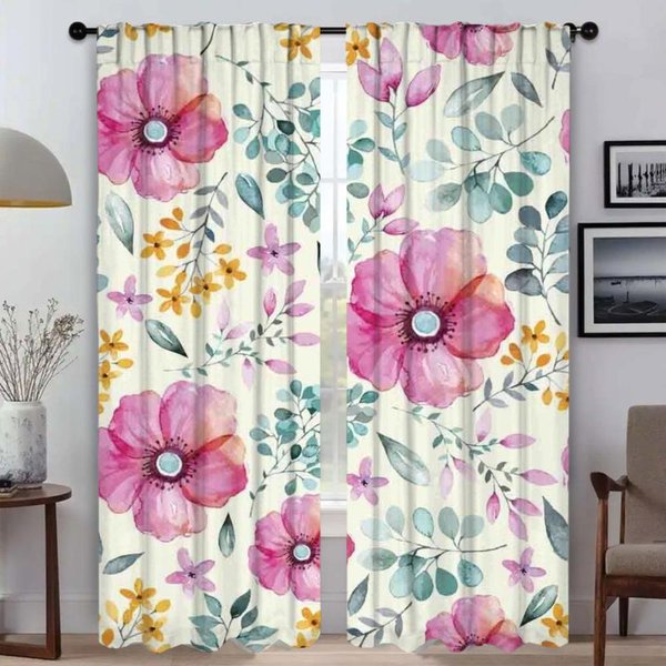 Cortinas De Flores Bonitas Para Sala De Estar Cortina Cortinas Opacas 2 Piezas DecoracióN De Halloween Cortinas Divisor Cocina Elegante W50Xh70Cmx2Pcs-Cl-image