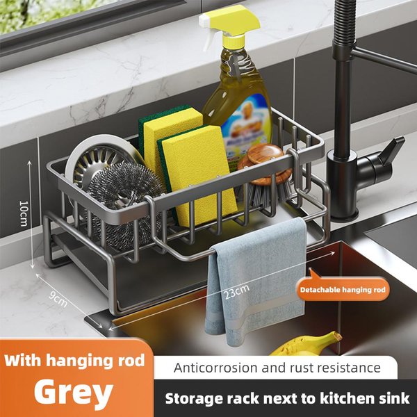 Estante De Almacenamiento De Cocina, Estante De Fregadero Autodrenante, Escurridor De Acero Inoxidable, Soporte Para Esponja Y JabóN, Toallero Y Organizador De Fregadero-image