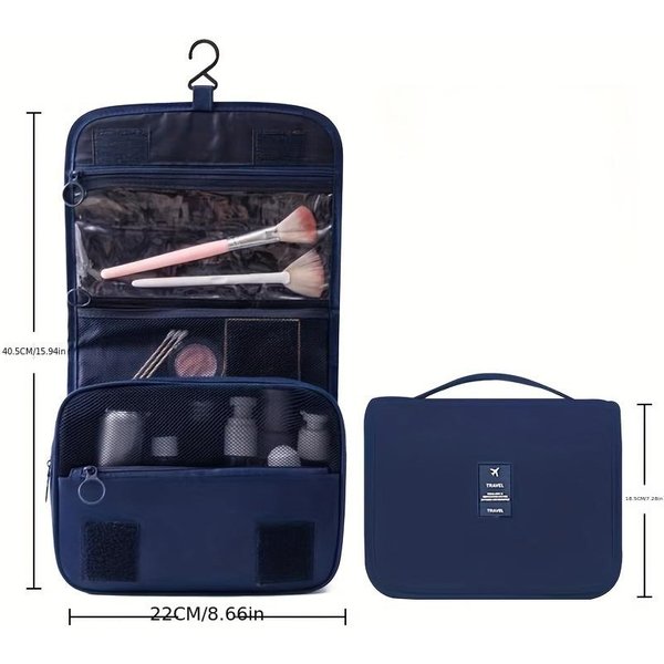 Bolsa De Maquillaje Colgante Multifuncional Para Viaje Bolsa Lavable Gran Capacidad SeparacióN Seco HúMedo Bolsa De Almacenamiento De Mano Azul Marino-image