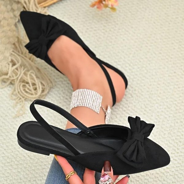 Zapatos De Mujer Punta Cerrada Sandalias De Mujer Moda Sandalias Diarias Mujer Lazo Punta Fina Slip-On Tallas Grandes Zapatos Mujer 42 Negro-image