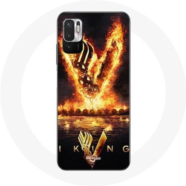 Funda Para Xiaomi Redmi Note 10T 5G Vikingos Serie Temporada 6 Logo V Espada De Fuego Fondo Negro-image