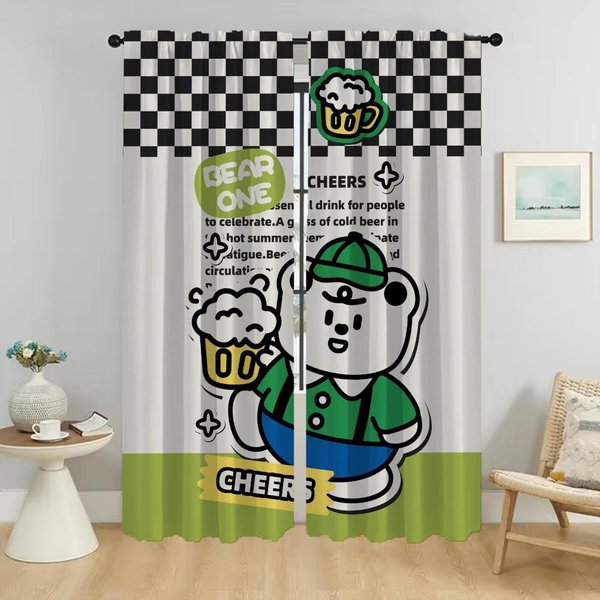 Cortina Opaca De Oso Para HabitacióN 2 Paneles Cortinas Elegantes Para HabitacióN Cortinas Para Interior Del Hogar Tul Para ParticióN De Dormitorio Sala De Estar Cocina W50Xh70Cmx2Pcs-Cl-image