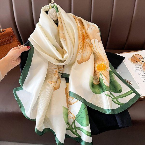Bufanda VersáTil Estampada De Moda Arena Chal Fino Bufanda De Seda Bufanda De Verano Protector Solar Para Mujer Beige-image