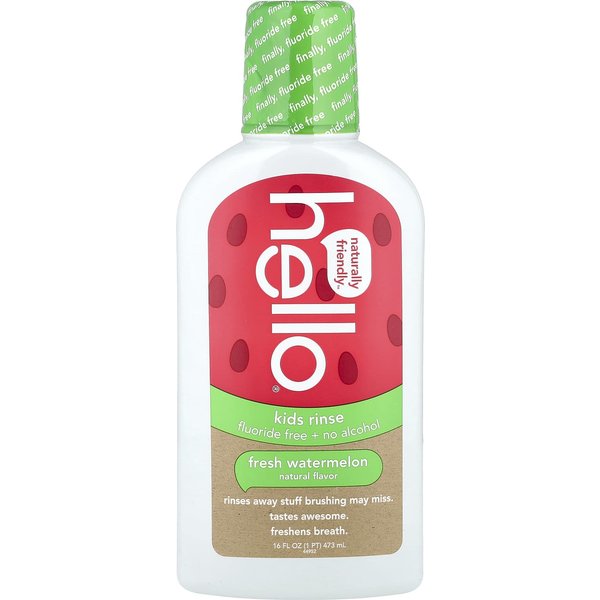 Hello, PłYn Do PłUkania Jamy Ustnej Dla Dzieci, Bez Fluoru I Alkoholu, Organiczny Smak Arbuza, 16 Fl Oz (473 Ml) Red-image