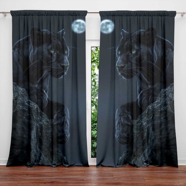 2 Szt. ZasłOny Z Nadrukiem Pantery Do Wystroju Domu - Kieszeń Na DrążEk Okno Do Sypialni, Biura, Kuchni, Salonu I Gabinetu 107Cmx213Cm X 2Pcs-image