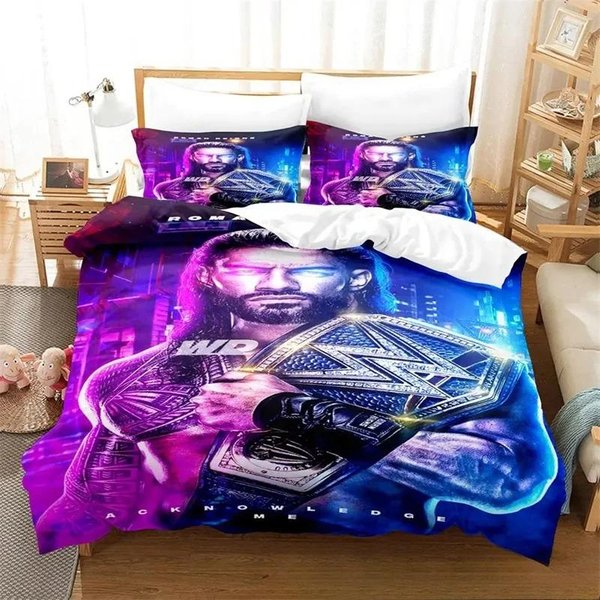 ColeccióN De Ropa De Cama De Luchador Roman Reigns Funda NóRdica Colcha ColeccióN De Cama Funda De Colcha Funda De Almohada TamañO King Queen Twin NiñOs NiñAs Adultos 70X133Cm 2Pcs-image