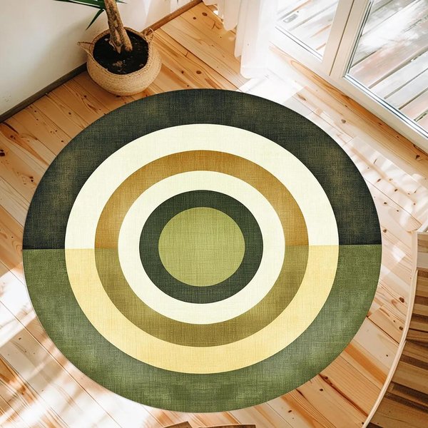 Nowoczesny Geometryczny OkrąGłY Dywan Ze ŚRodka Wieku Retro WzóR Abstrakcyjny AntypośLizgowa Mata PodłOgowa Do Salonu 80X80Cm-image