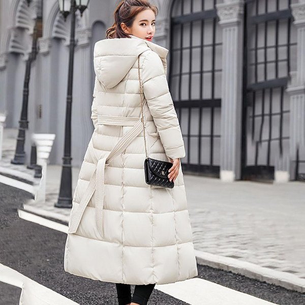 Chaqueta Acolchada De PlumóN Para Mujer Parkas Largas Ropa De Invierno Coreana Slim Hasta La Rodilla Chaqueta De PlumóN Engrosada Chaqueta De AlgodóN M Beige-image