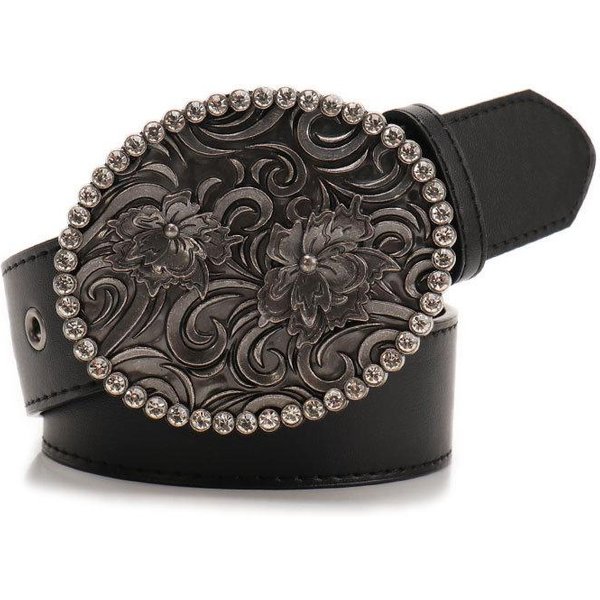 Boho Damski Czarny Pasek Gotycki Vintage Akcesoria Do DżInsóW DziewczęCa Klamra Z Klejnotami Pasek Hip Hop Punk SkóRa PU Szeroki Pas 105CM Black-image