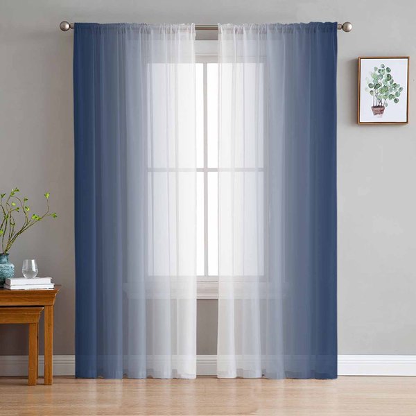 Zielone I BiałE Gradientowe PrześWitująCe ZasłOny Do Dekoracji Salonu ZasłOny Okienne Do Kuchni ZasłOny Tiulowe Woalowe Organzowe W135 X H160Cm X2&Grommet Top-image