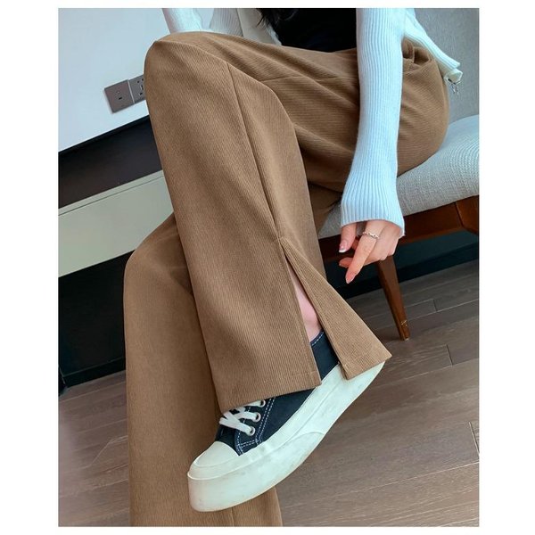 Pantalones Nuevos De Pierna Ancha De Primavera Para Mujer, Pantalones Sueltos Con Colgante Para Mujer, Pantalones De Vestir, Pantalones De Pierna Recta Con Abertura Lateral, Pantalones Casuales XXL Gray-image