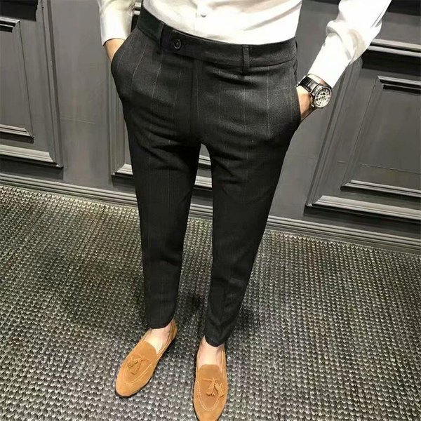 Pantalones Casuales A Cuadros Para Hombre, Hombre Slim Fit, Pantalones Cortos BritáNicos Para Hombre, Pantalones De Traje 33 Black-image