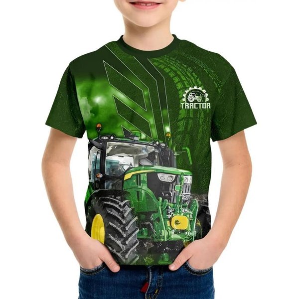 Fajna Koszulka ChłOpięCa Z Nadrukiem Traktora 3D Odzież DziecięCa T-Shirt KróTki RęKaw Modna Letnia Odzież DziecięCa Odzież Dla Aktywnych Dzieci Na ZewnąTrz 130-image