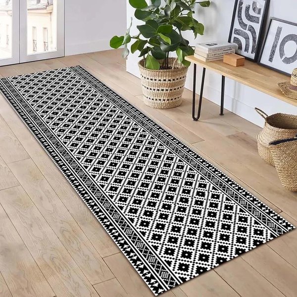 Dywanik Z Wzorem Geometrycznym - Czarno-BiałY WzóR Gwiazdy Dekoracja Domu Do Przedpokoju Kuchni Dywany Do Salonu Sypialni 40X60CM-image