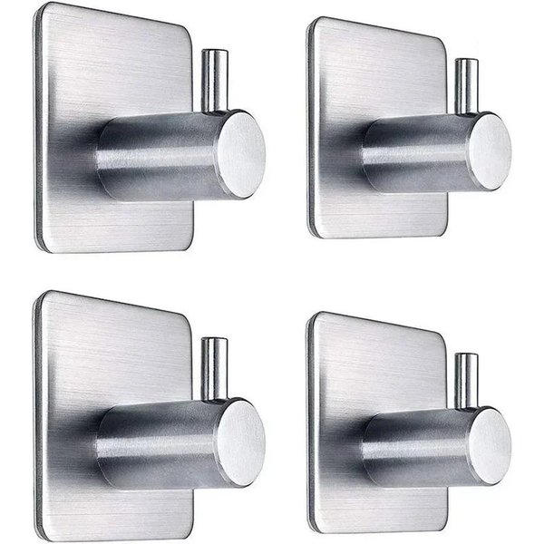 4 Ganchos Adhesivos De Acero Inoxidable Para Bata De BañO, Toallero, Herrajes Para BañO Y Cocina, Gancho Multiusos.-image
