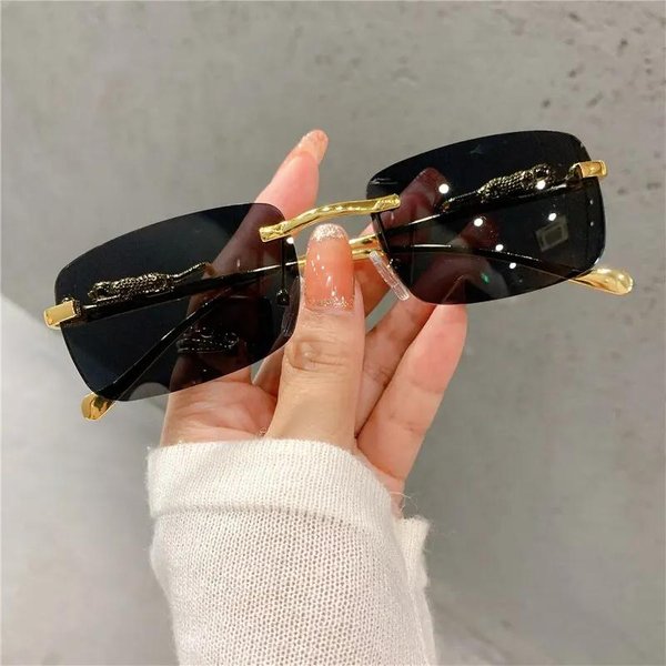 Gafas De Sol Vintage Sin Montura Borde Cortado Gafas De Sol DiseñAdor De Moda Tonos Lujosas Gafas De Sol Con Montura Dorada De Leopardo UV400-image