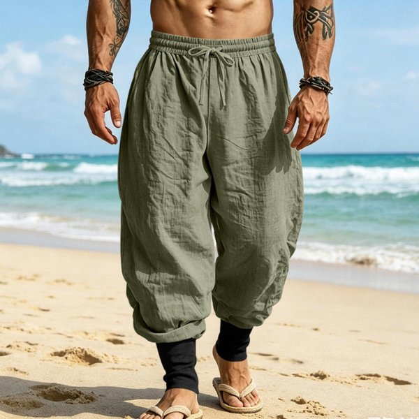 Pantalones Jogger De Lino Para Hombre Ajuste Holgado Cintura Con CordóN Transpirables Pierna CóNica Dobladillo Con PuñO Pantalones Casuales Para Playa Y Vacaciones XL-image