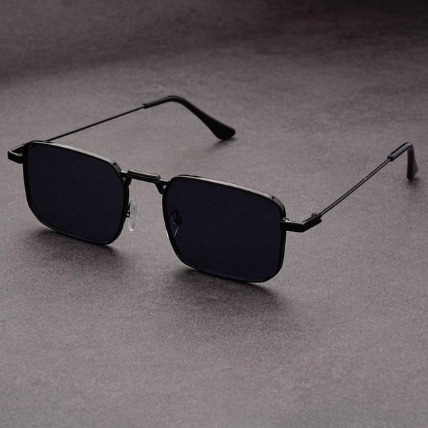 Wysokiej JakośCi ProstokąTne Okulary PrzeciwsłOneczne MęSkie Metalowa Oprawka Retro Marka Kwadratowe Okulary PrzeciwsłOneczne Damskie Unisex Modne Okulary Black-image