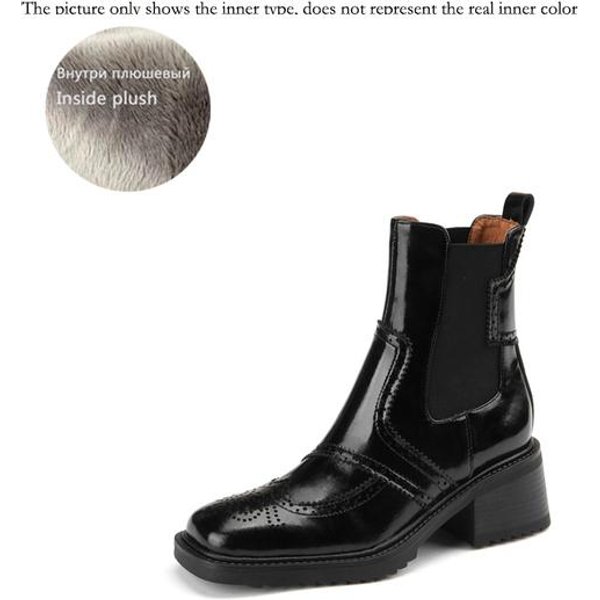 Zapatos De Invierno De Moda Para Mujer, Botas Chelsea Para Mujer, Botas De Punta Redonda Con TacóN Grueso, Botas De Plataforma, Botines Retro Bullock. 38 Black-image