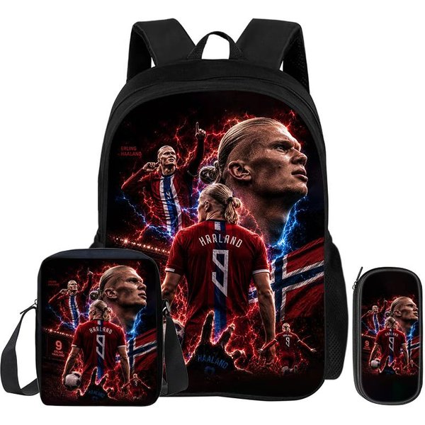 Aprender, Viajar Mochila Escolar, Estuches, Mochila Deportiva Haaland NiñOs Set De 3 Piezas Mochila Estrella De FúTbol Rucksack Regalo-image