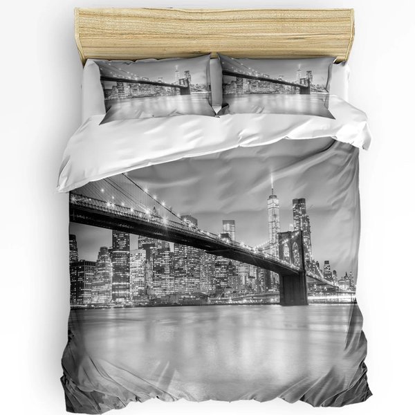 Juego De Cama Nuevo York EdredóN Funda NóRdica Fundas De Almohada NYC Que Nunca Duerme Reflejos En Manhat Cubierta De Cama Juego De Cama Doble AU Single(140X210Cm)-image