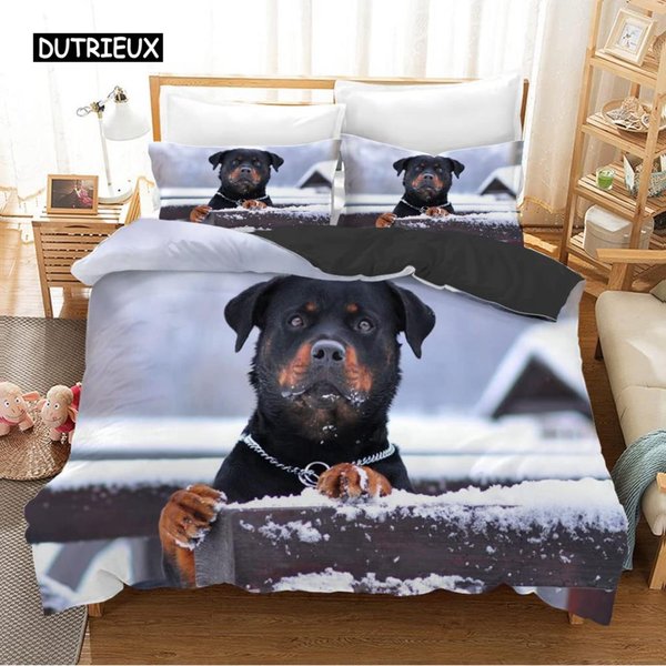 Poszewka Na KołDrę Rottweiler Rozmiar Pojedynczy Czarny Rottweiler Kolekcja PośCieli Pojedyncza Motyw ZwierzęCy Dla MiłOśNika PsóW Poliester PodwóJna Queen King Poszewka Na KołDrę EU Single(135X200Cm)-image