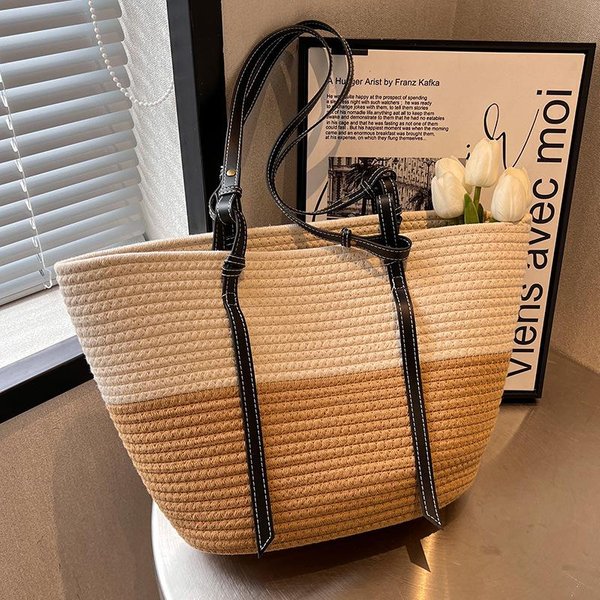 Bolso Tejido De Paja De Gran Capacidad Bolso De Playa Para Mujer Bolso De Hombro Para Mujer Bolso Tote Para Mujer Para Desplazamientos Ins-image