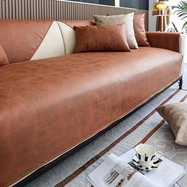Toalla De Sofá De Cuero Suave Impermeable, Funda De Sofá Seccional Universal Para Mascotas, Protector De Muebles Antideslizante Para Sala De Estar 110X180Cm 1Pc-image