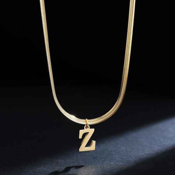 Collar Con Colgante De Acero Inoxidable Chapado En Oro Del Alfabeto AZ Para Mujer, Cadena De Serpiente, Letra Inicial, Collares Para ClavíCula, JoyeríA Z-image