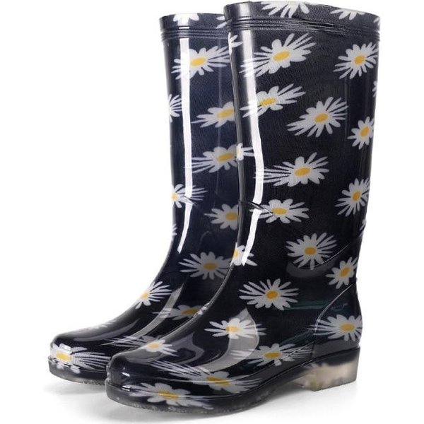ZłOty Kwiatek Buty Wodne Pvc Wysokie Damskie Wysokie Kalosze Grube Obcasy Buty Codzienne Damskie Wodoodporne Kalosze Na Deszcz 37-image