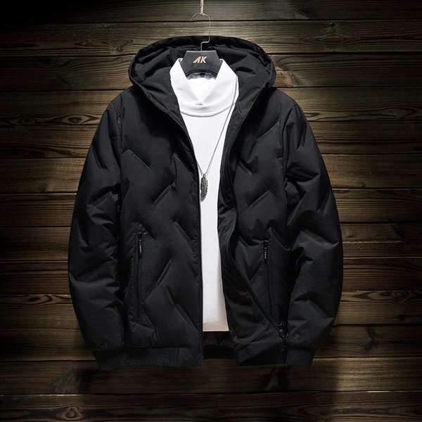 Nueva Chaqueta De PlumóN De Invierno Para Hombre Talla Grande Chaqueta De AlgodóN Holgada Juventud Casual Color SóLido Chaqueta De PlumóN CáLida Para Hombre 5XL Black-image