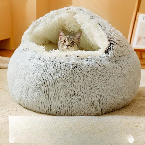 Nuevo Nido De Pelo Largo Semicerrado Y Engrosado En Altura Para Gatos Y Perros, Nido Para Perros, Nido Para Gatos, Suministros CáLidos Para Mascotas L 60*60-image