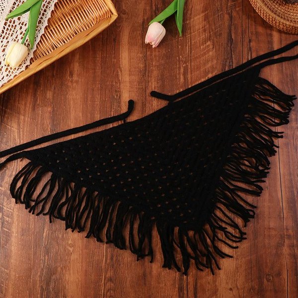 Bufanda Triangular VersáTil De Flecos Para Mujer Moda; Accesorio De Resorte Ajustable, Perfecto Para Envolver La Cintura Negro-image